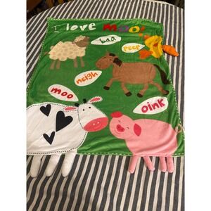 Evergreen Enterprises Farm Animal Baby Blanket Green Plush Reversible 23x27